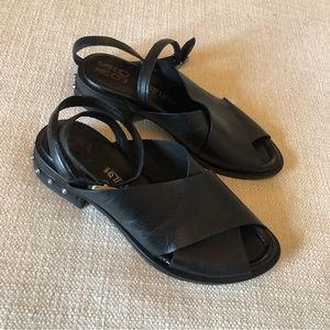 NEW! A.S.98 “Garvie” sandals Black leather wraparound ankle strap sz 8 1/2 (39)